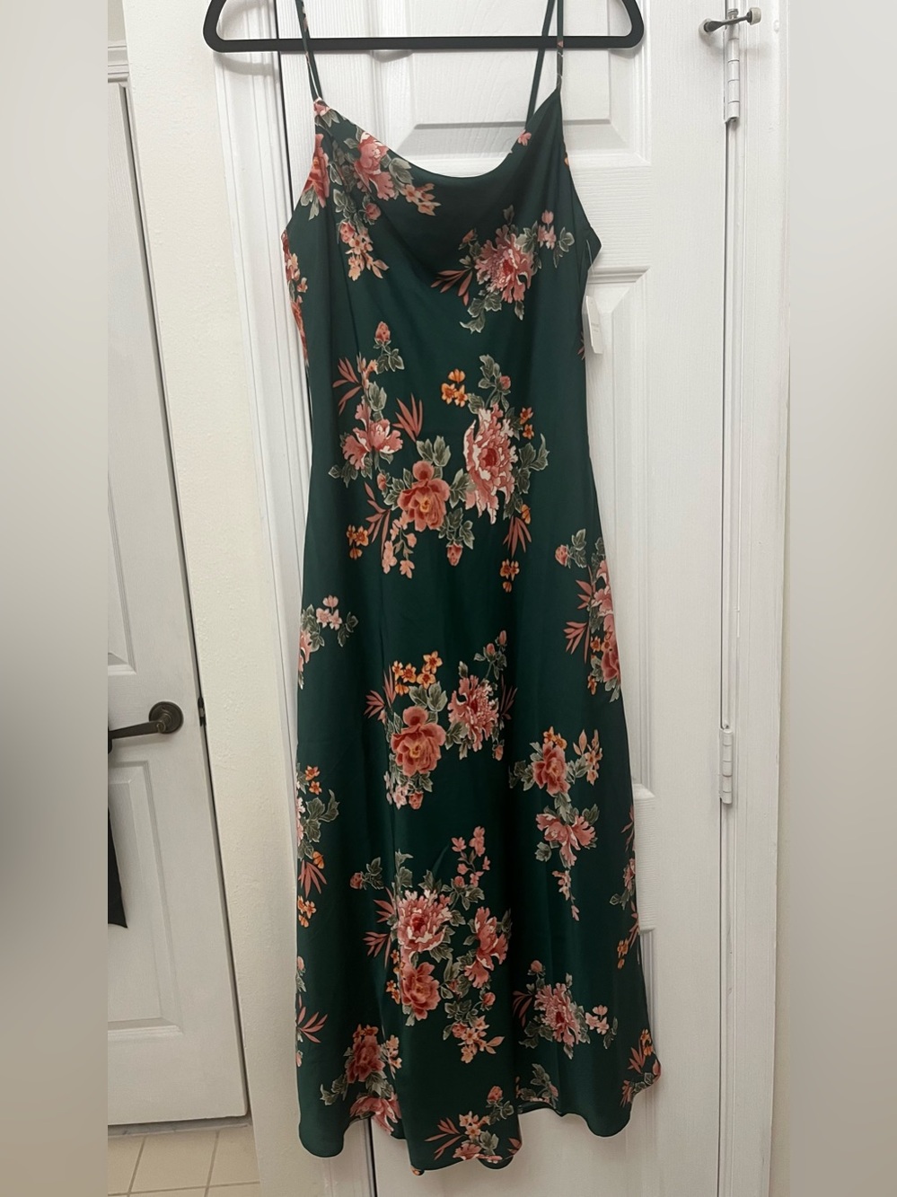 Altar'd State Forest Green Maxi Dress with Pink Floral Print